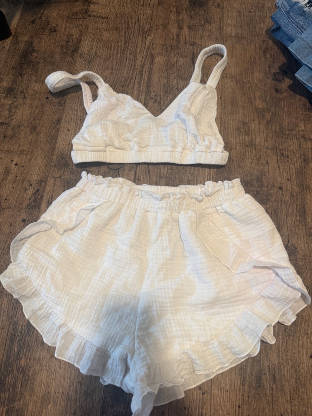 Women's Two-Piece Cotton Gauze Sleep Set - White